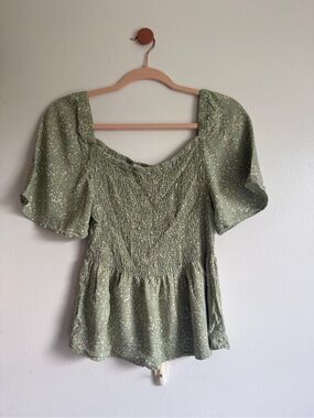 URBAN Romantics Sage Green Smocked Peplum Blouse